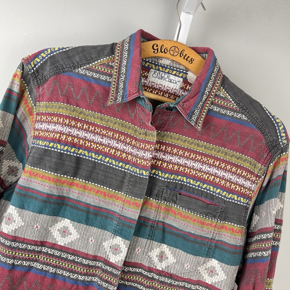 Cabin Creek Western Aztec Shirt Womens M/L? Woven Vintage 90s Boho Southwestern